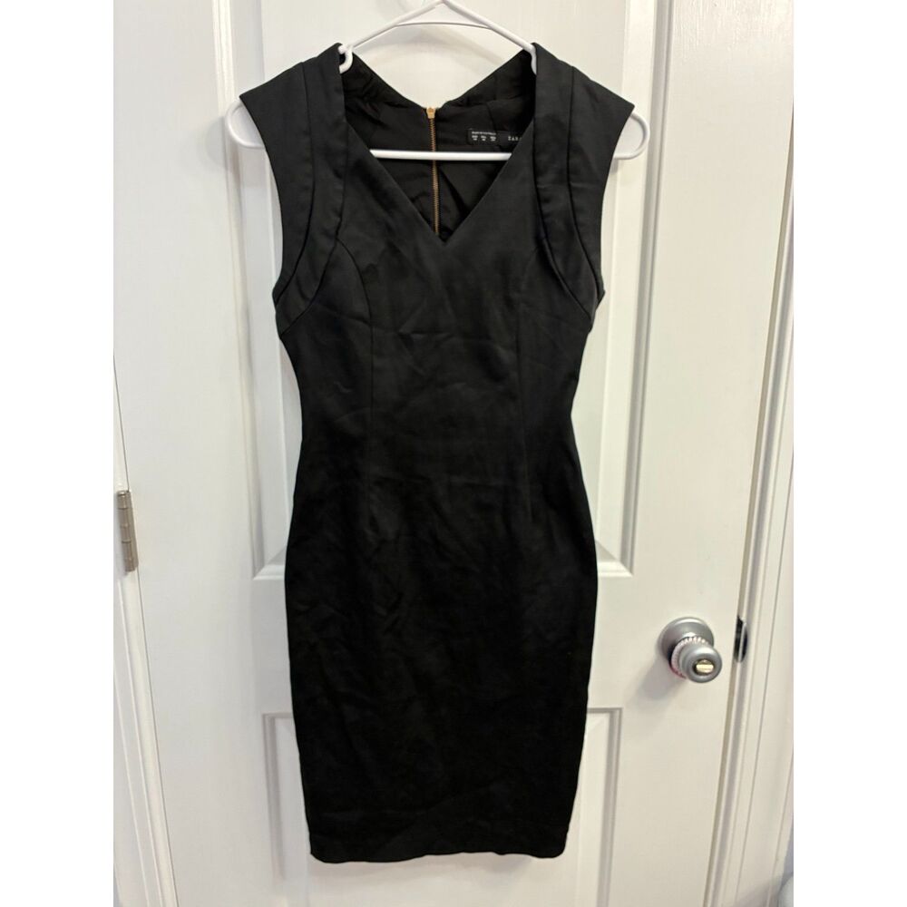 Zara Basic Black Sheath Dress V-Neck Sleeveless XS